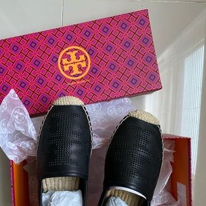 Tory Burch Black Leather Espadrille